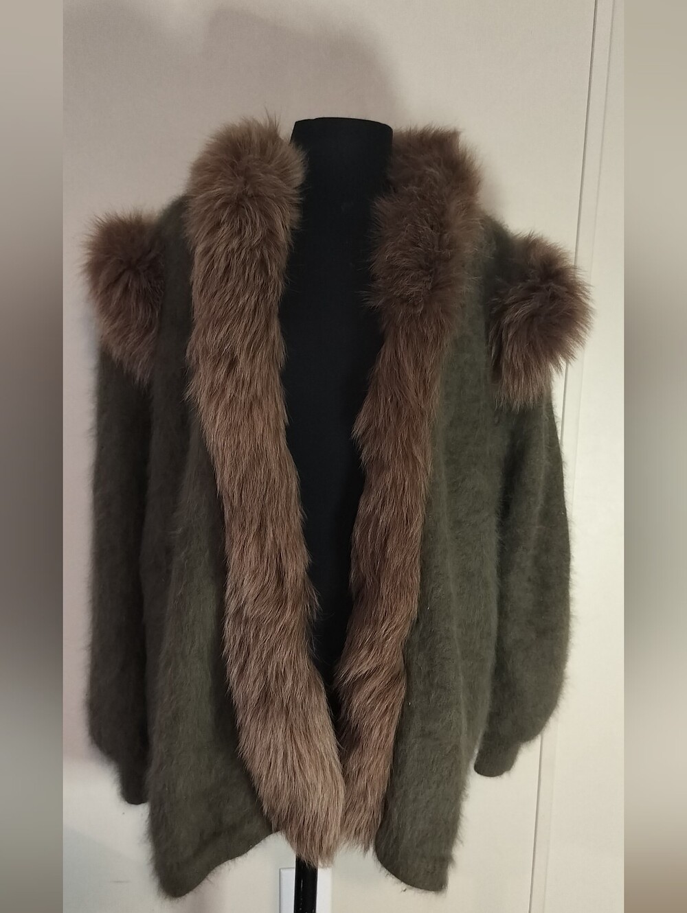 Olive Green Teddy Jacket with Brown Faux Fur